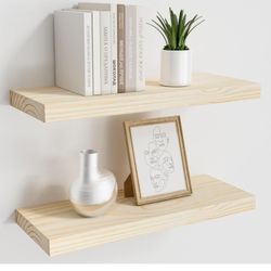 Natural Wood Floating Shelves 16”x 8”x 1.4” Book Shelf Floating for Wall Mounted, Heavy Duty Shelf Hold 35 lbs, Unfinished Wall Shelves for Bathroom,