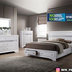 4pcs Queen Size Bedroom Set w. Mattress Included 