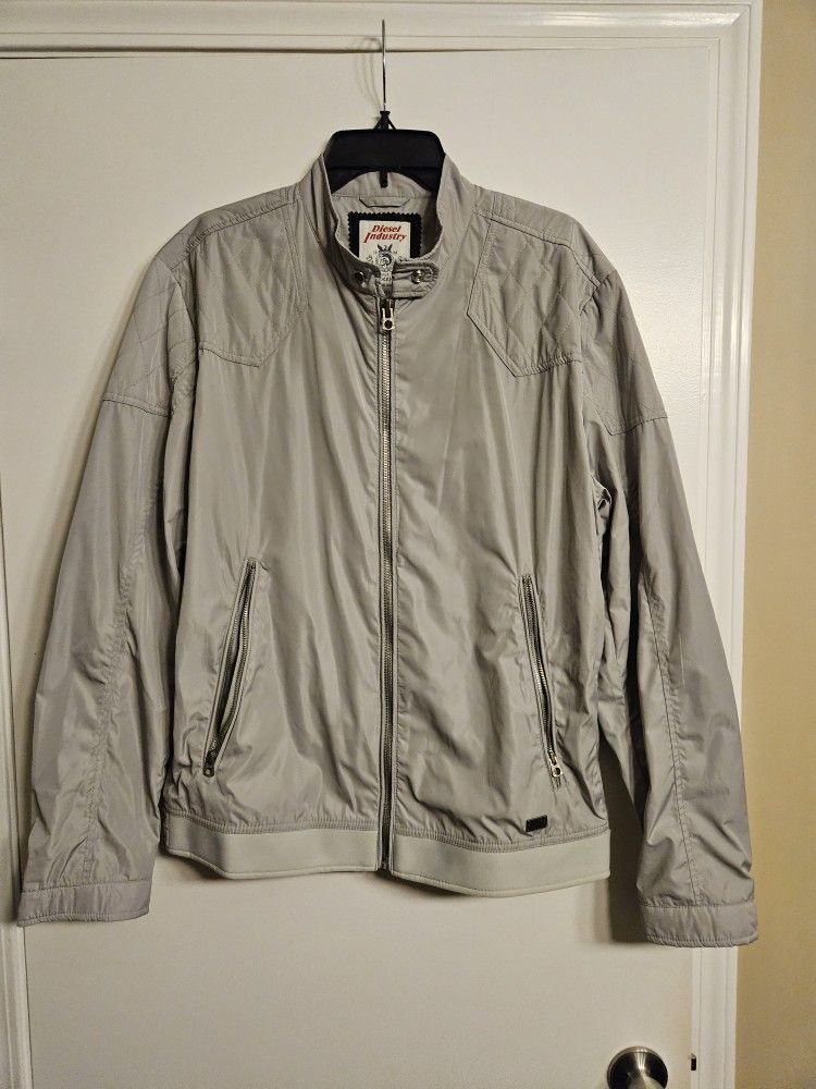 Diesel Industry Men's Grey Quilted Snap Button Detail Lightweight Moto Windbreaker Jacket Size XXL 2XL