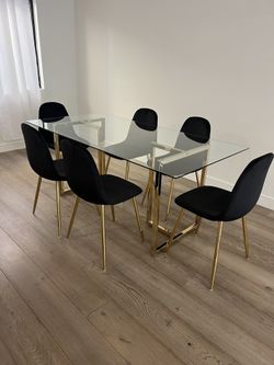 Black Gold Modern Velvet Glass Dining Set 