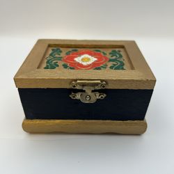 Small Handcrafted Blue And Gold Wooden Trinket Box