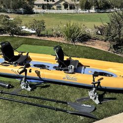 Hobie Mirage iTrek 14 Duo Inflatable Tandem Pedal Kayak - Like New! Solar Yellow - Includes Everythi
