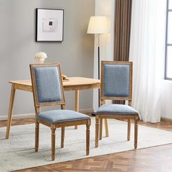 2X Blue solid wood dining chairs