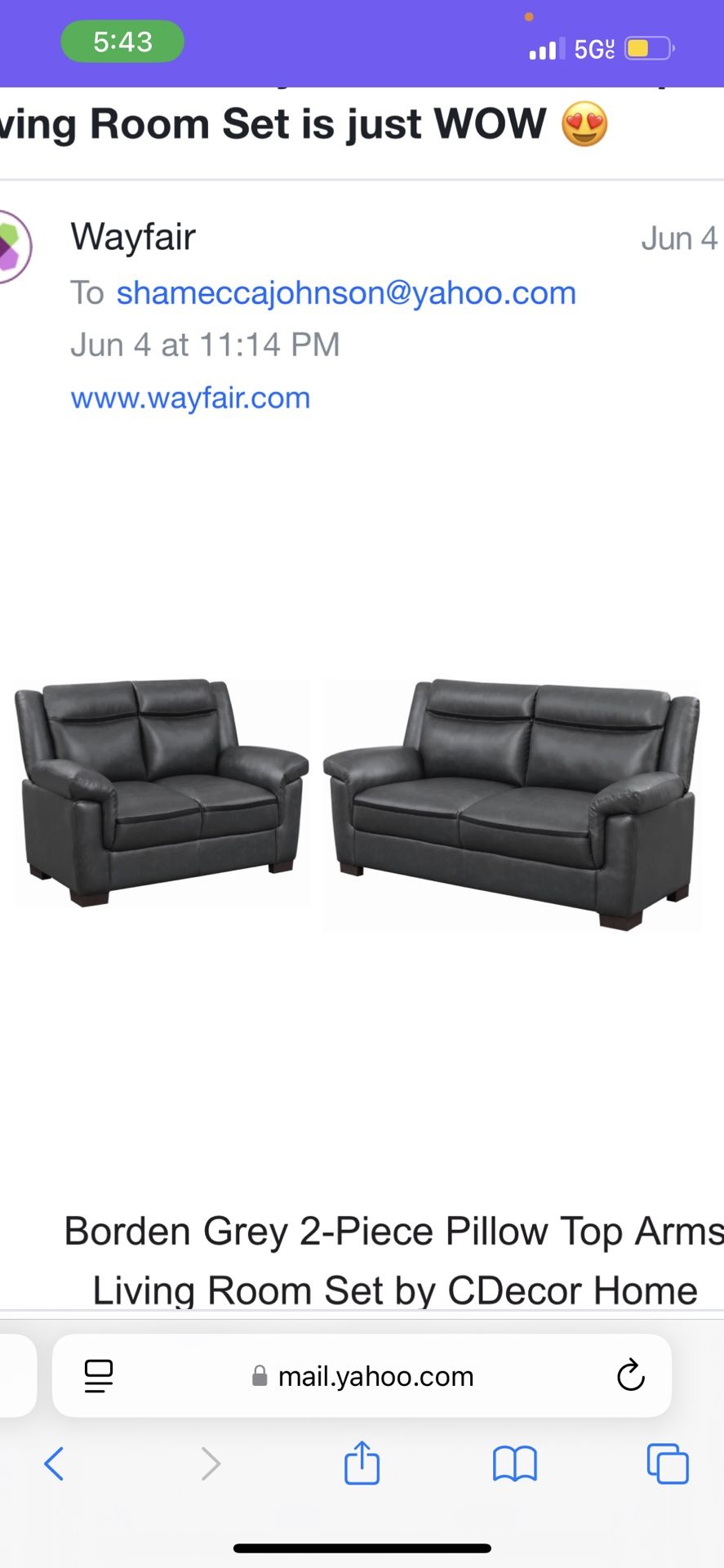 Grey Leather Sofa and Love Seat