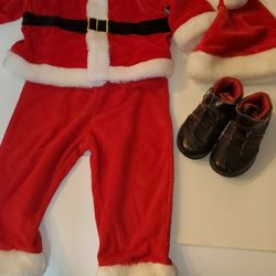Kids Christmas Santa Clause Costume Plus Shoes. Size 12-18 Months