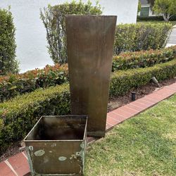 Tall Metallic Steel Pot Planter Bronze Tapered Plant Holder Weathered Patina Used Urn Flowers Garden Centerpiece Landscape Plants Flowers Succulents P