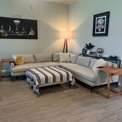 West Elm 4-Piece Sectional Sofa + Ottoman – Light Oatmeal / Stone – Excellent Condition
