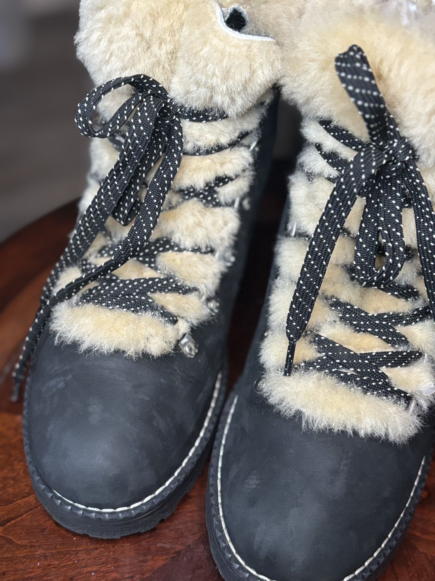 J.Crew Black & Faux Fur Cream Nubuck Leather Nordic Boots