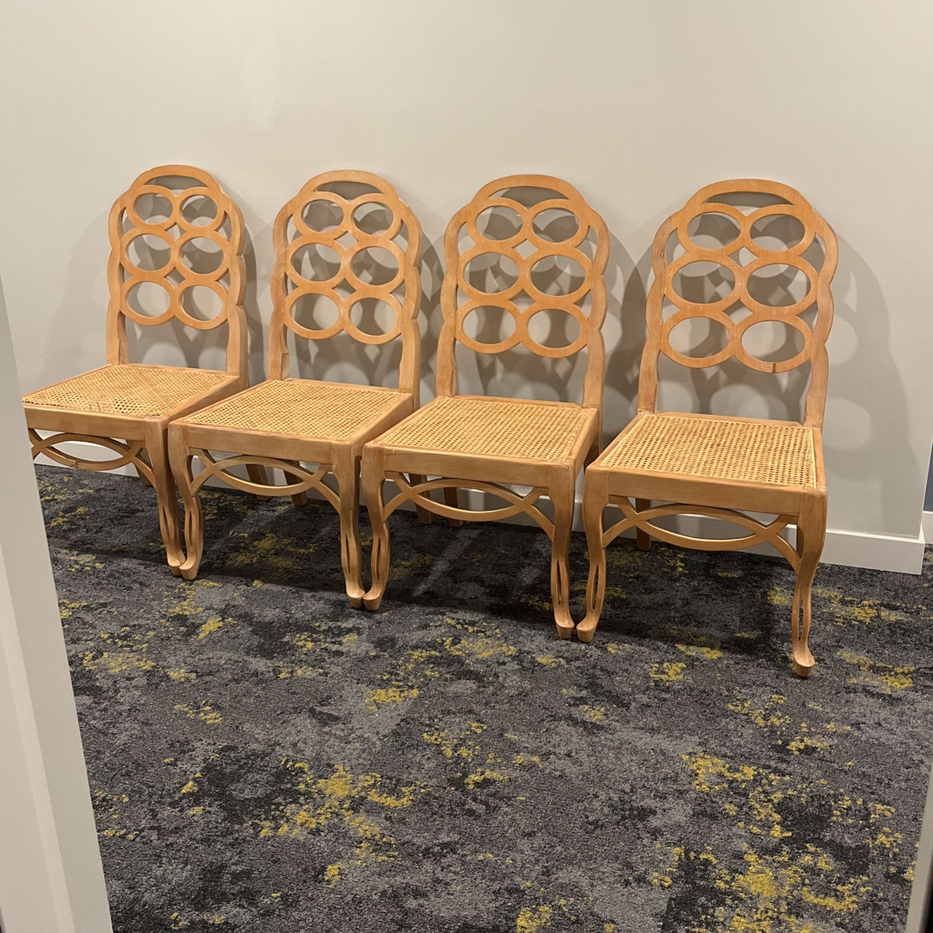 Frances Elkins Set Of Four Wood Cane Seat Loop Back Rest