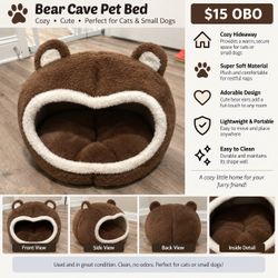 Bear Cave Pet Bed for Cats and Small Dogs