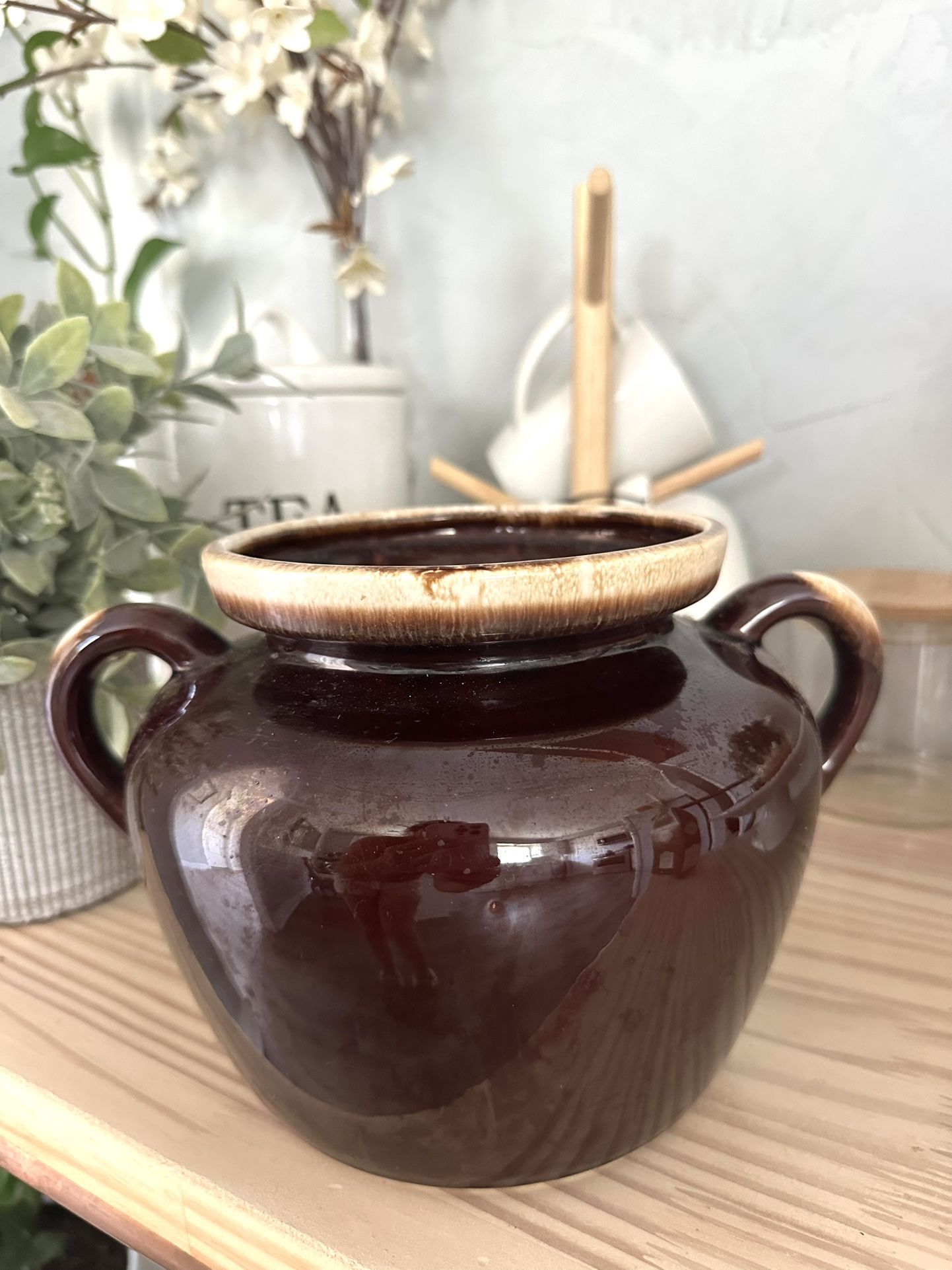 Vintage McCoy Ceramic Pottery Brown Ovenproof Drip Glaze Pot H7/W10.5/D6 $10