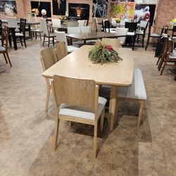 Dining Table + 4 Chairs And Bench Natural Color