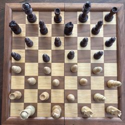 Wooden Chess Set in original box Like New. 17” x  17”
