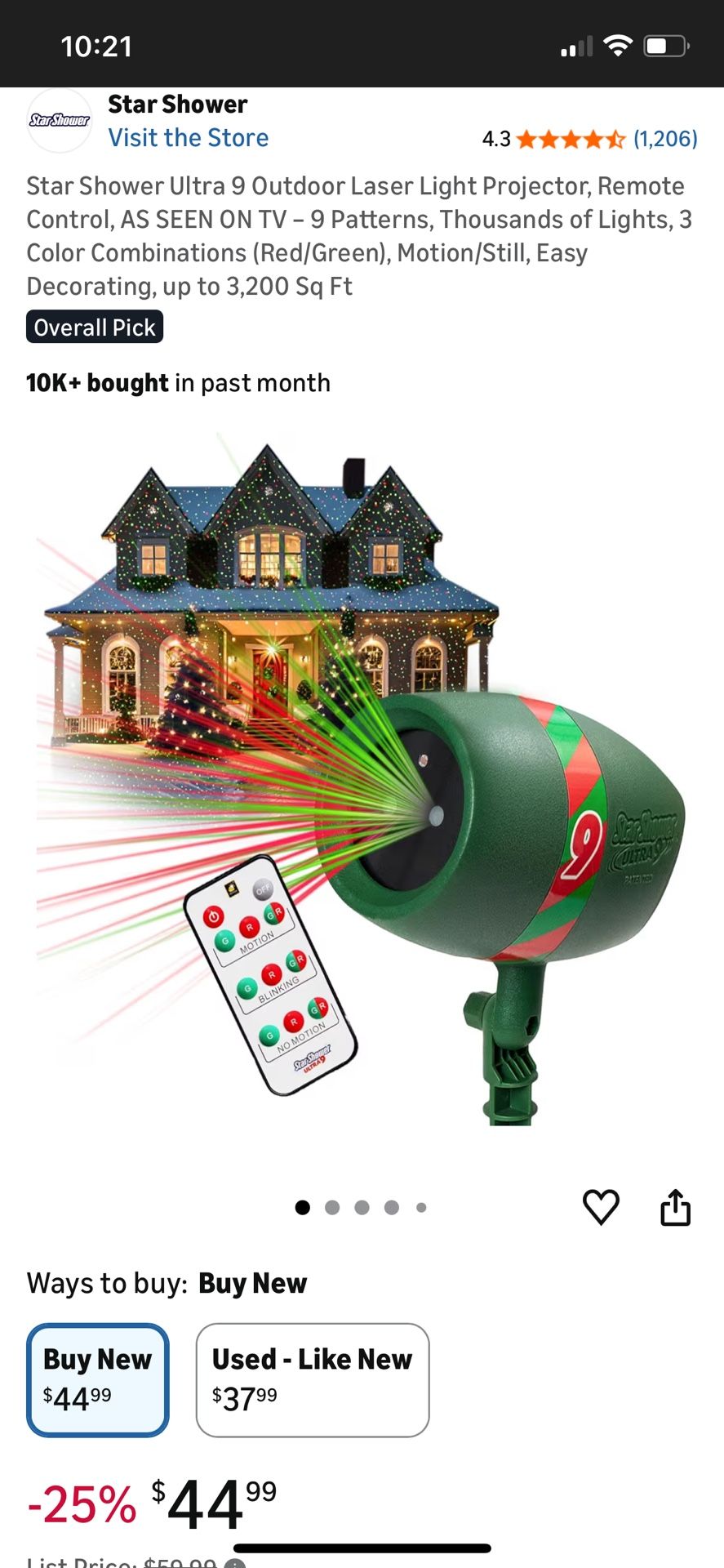 Star Shower Ultra 9 Outdoor Laser Light Projector and Remote