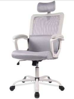 Desk Chair, Ergonomic Mesh Office Chair High Back Computer Chair with Adjustable Headrest,Lumbar Support, Tilt Function,Swivel Rolling, Soft PU Armres