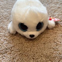 Ty Beanie Boo “Icy” The White Seal Plush Toy With Sparkling Blue Eyes