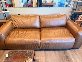 Brown Leather Two-Cushion Sofa