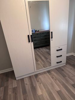 White Wardrobe with Mirror and Drawers