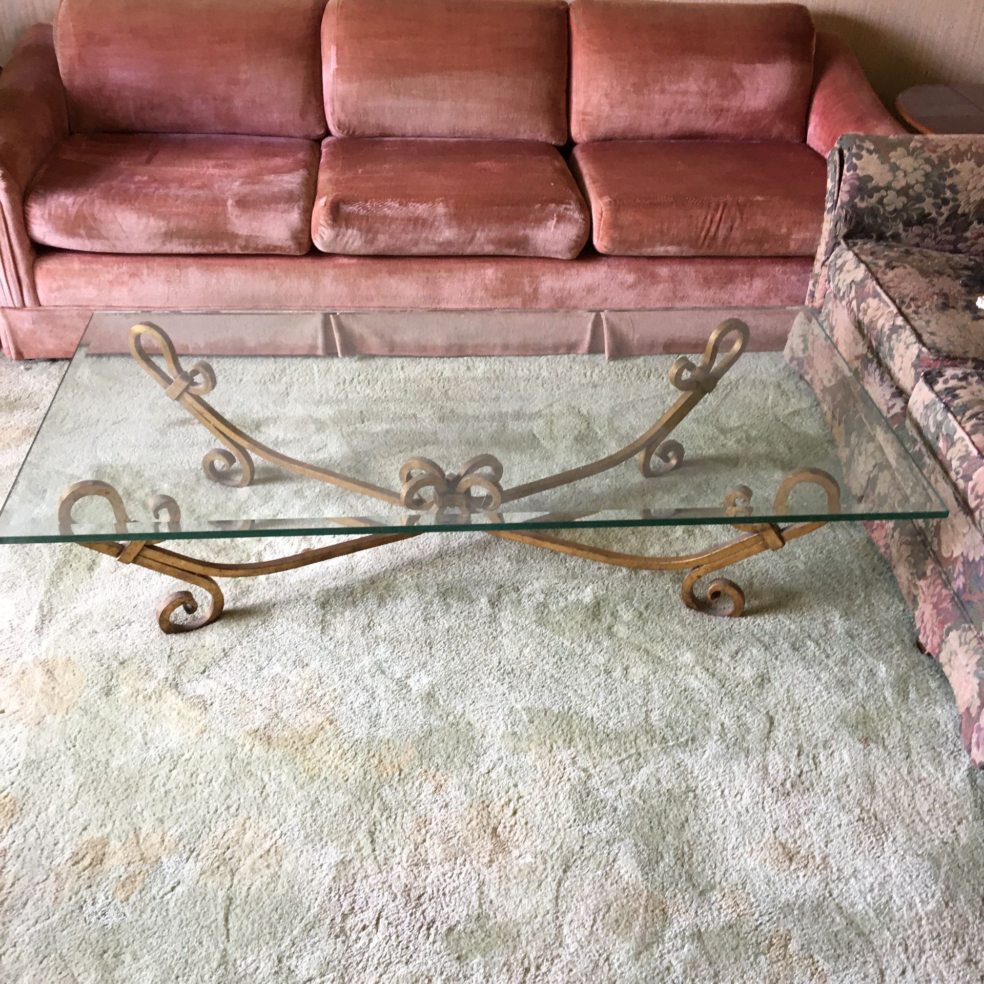 Beautifully crafted Vintage antique 60's circa gold wrought iron with glass top coffee table