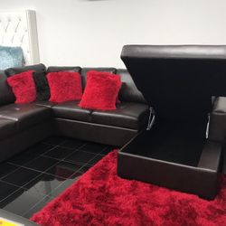 COMFY NEW MONTEREY BROWN SECTIONAL SOFA WITH STORAGE CHAISE ON SALE ONLY $1299. IN STOCK SAME DAY DELIVERY 🚚 