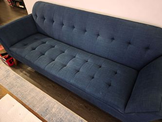 Blue Tufted Mid-Century Modern Sofa