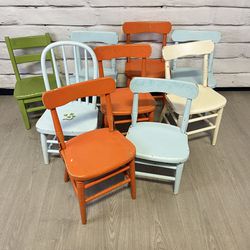Vintage Wood Children's Chairs Chair Lot 9pc Rustic