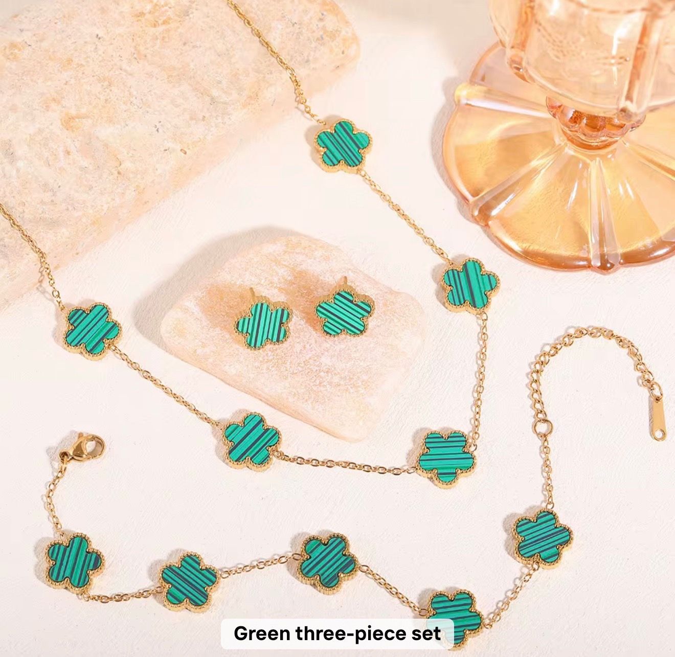 Lucky Five Leaf Clover Necklace Bracelet Earring Set