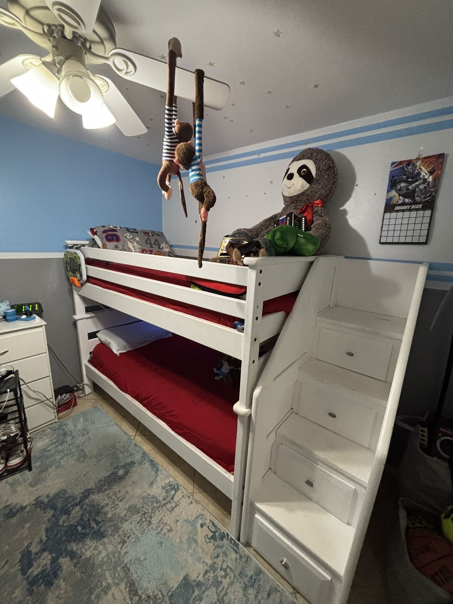 White Bunk Bed With Mattress
