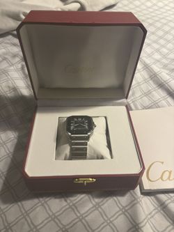 Cartier Santos 40mm Grey Dial Watch With Blue Gem