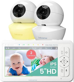 Babysense 5" HD Split-Screen Baby Monitor, Video Baby Monitor with 2 Cameras and Audio, Night L