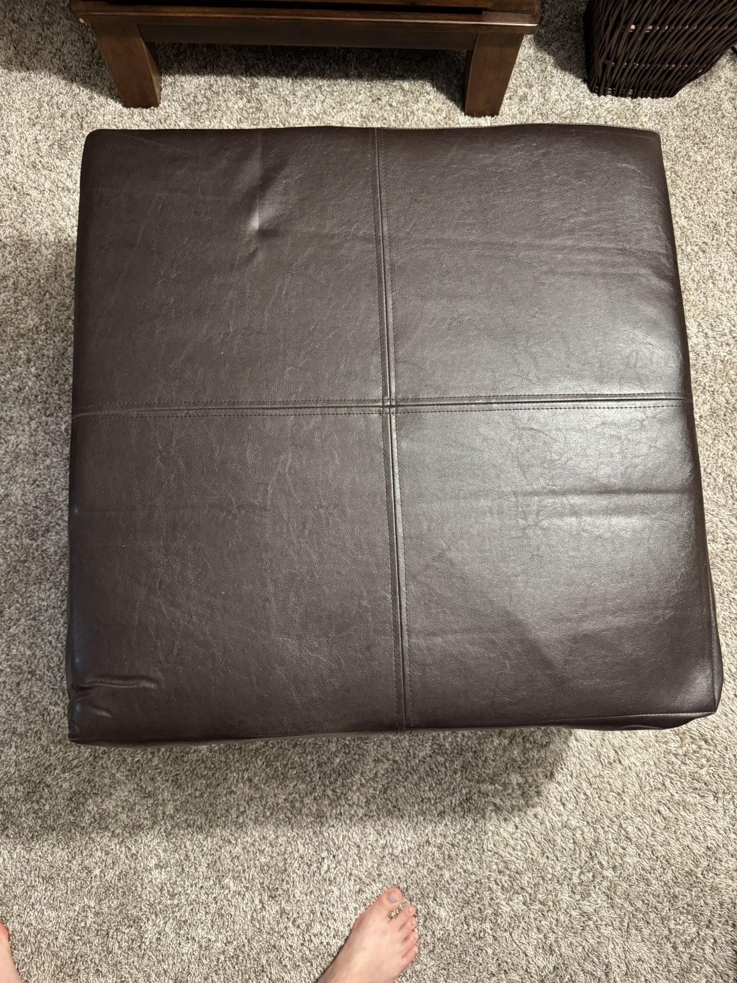 Luxury Large Faux Leather Storage Ottoman - Brown