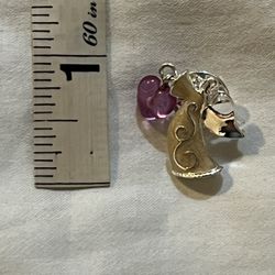 Avon Silver Tone & Enamel With Heart Pendant Lapel Pin Back