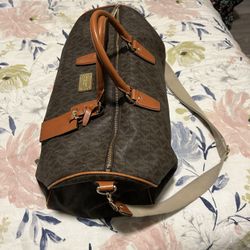 Michael Kors Signature Brown Leather Duffle Weekender Bag 