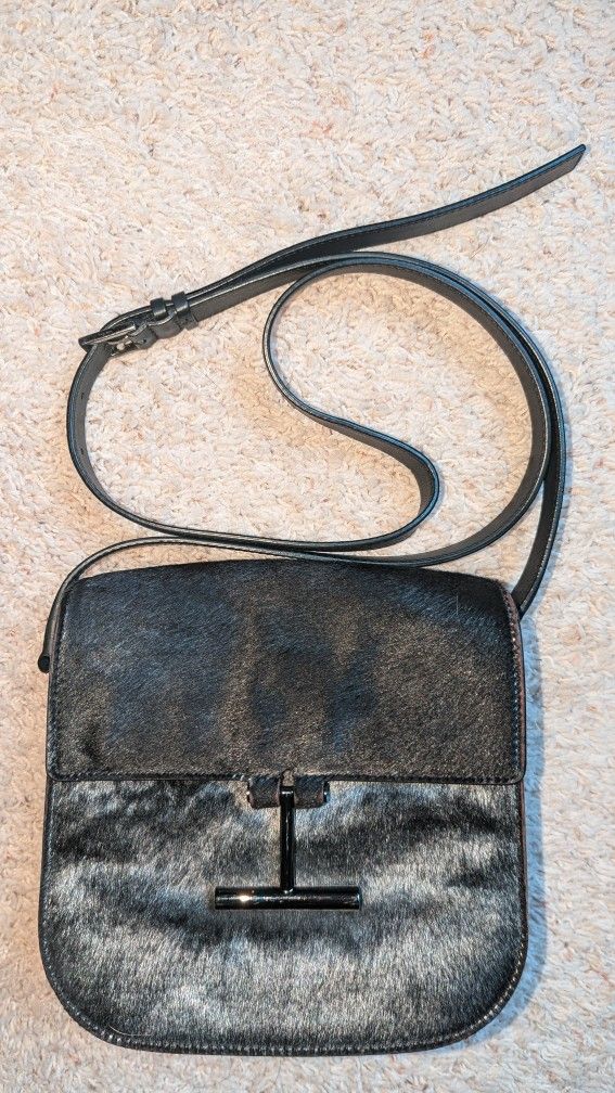 Authenticated Rare Tom Ford Black and Silver Calf Hair Tara Mini Crossbody