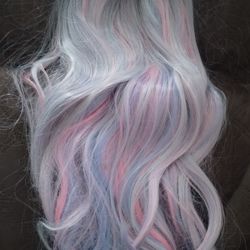 21 Inch Black To Gray With Pink Blue Highlights