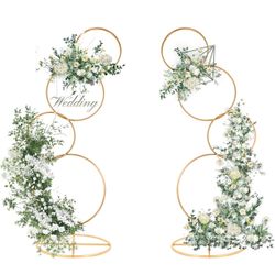 Gold Arch Backdrop Stand 5Ft Wedding Round Hoop Backdrop Stand, 4 Tier Floral Balloon Arch Stand for Wedding Centerpiece Baby Shower Birthday Ceremony