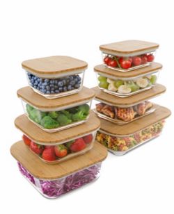 6 pack! Verel Glass Food Storage Containers with Bamboo Lids,