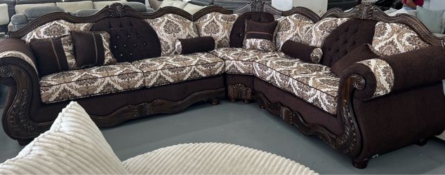 Traditional Carved Wood Sectional Sofa 🛋️ NO Credit Needed💰Same Day Delivery🚛