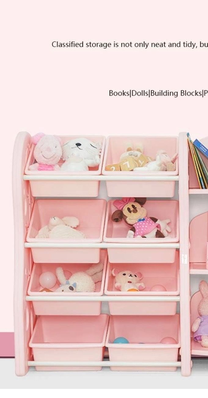 Kids' bookcases Kids’ Storage Book Rack，Playroom Bookshelf Organizer 4-Tier with 8 Plastic Bins Shelf Drawer for Children's Room Playroom Daycare Scho