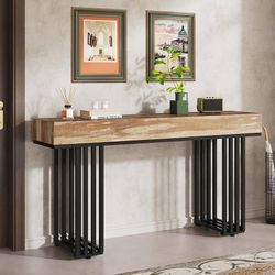 Tribesigns 55-inch console table for entrance, industrial wooden hallway table with elegant metal frame, lobby table for living room sofa, entrance (o