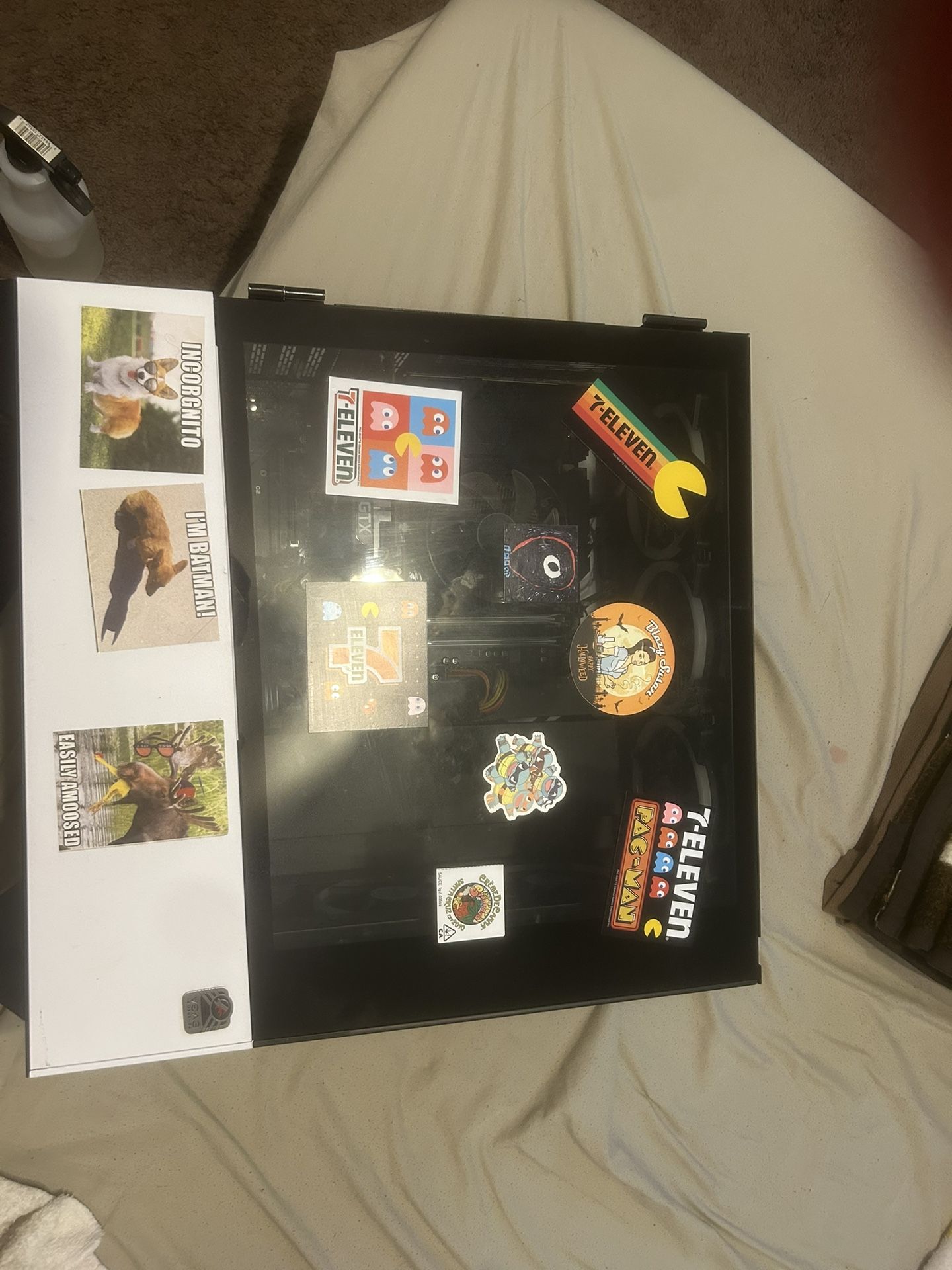 Gaming PC brand new motherboard brand new pile supply brand new case AMD four if I remember right 7600 GeForce 1060 graphics card built the PC