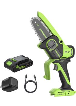 24V 4' Brushless Mini Chainsaw (Auto Oiler, Tool-Free Tensioning, Ultra-Lightweight), 2.0Ah Battery
