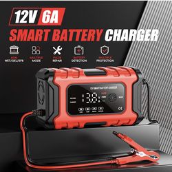 6V/12V 6A Automatic Battery Charger,Smart Battery Charger with Overcharge Protection,Trickle Charger Maintainer and Desulfator for Lead Acid & Lithium