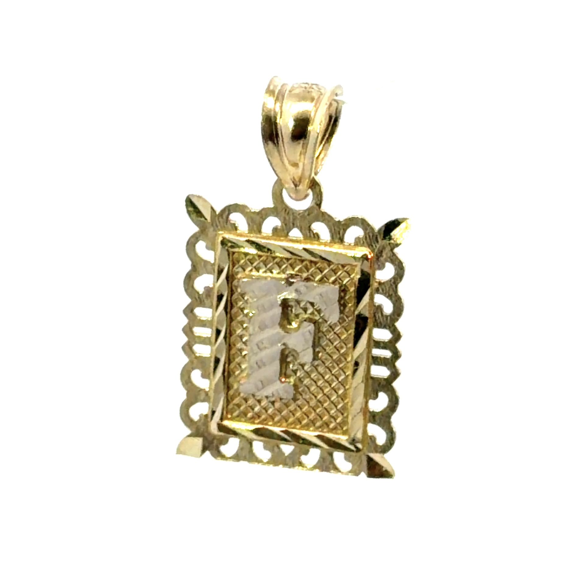 Woman’s Ladies 10k Yellow Gold Square Framed Initial F Charm Pendant For Necklace GP3107744