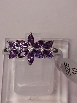 Purple Amethyst color Flower Ring. Sz. 10