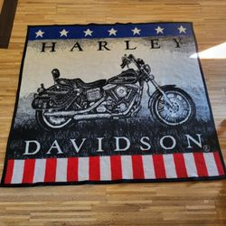 VINTAGE HARLEY DAVIDSON SINGLE FLEECE THROW BLANKET