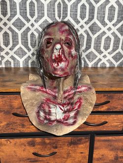Scary Zombie Full Head Mask with Chest Piece Exposed Ribs Hair Halloween Horror