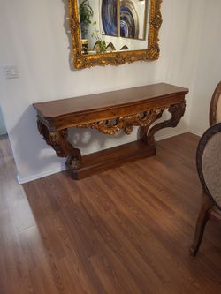 French Hand Carved Walnut Hall Table 
