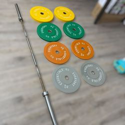 215lbs Rubber Bumper Plate Set W/ Barbell