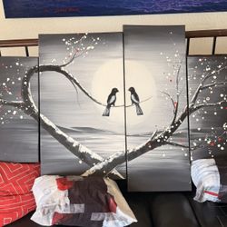 Four-Panel artwork set titled "Love Birds in Love" 